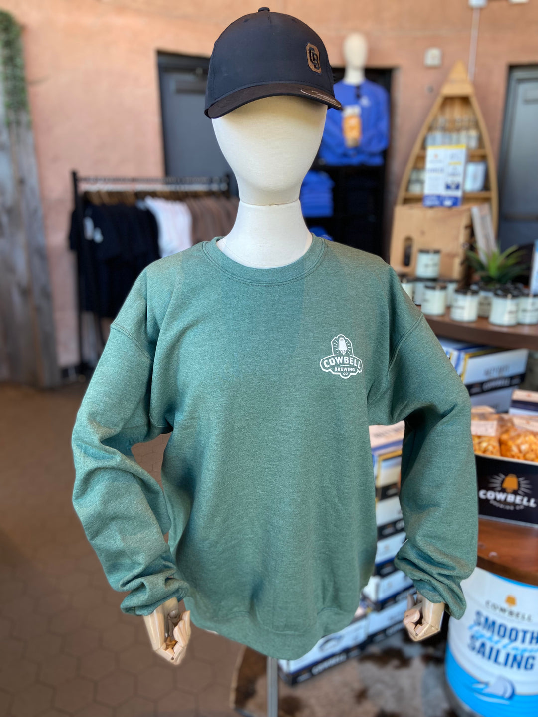 Crewneck Sweater Pocket Logo Heather Dark Green – Cowbell