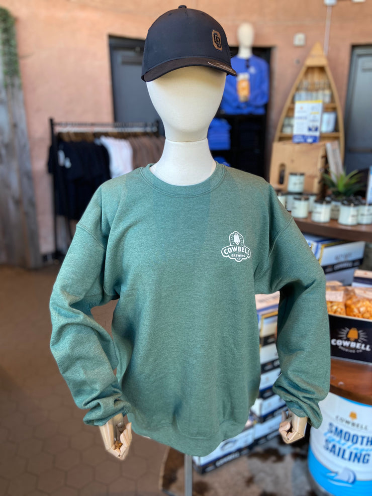 Crewneck Sweater Pocket Logo - Heather Dark Green